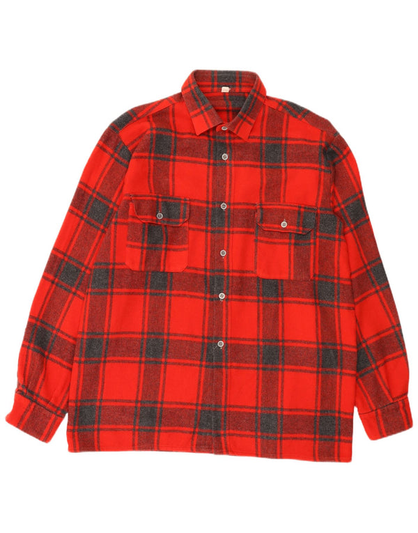 Vintage Mens Flannel Shirt Size 44 XL Red Plaid Wool