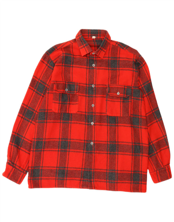 Vintage Mens Flannel Shirt Size 44 XL Red Plaid Wool
