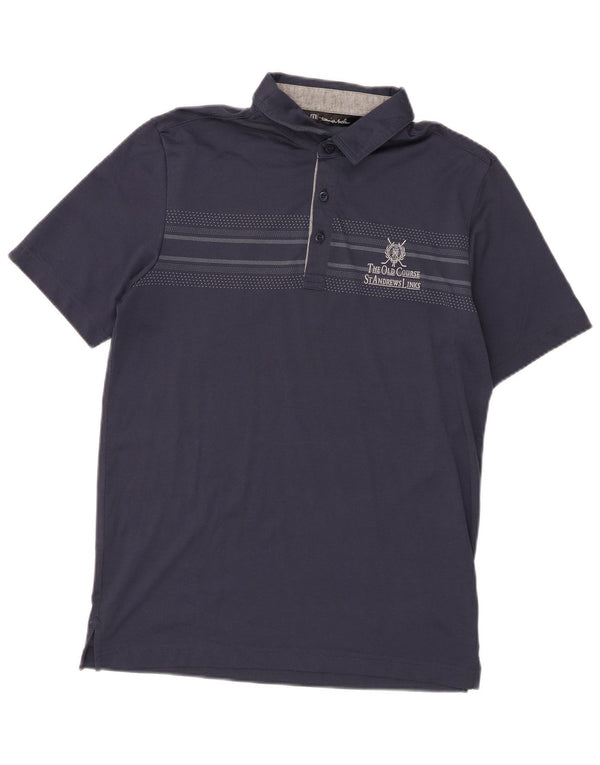 Travis Mathew Mens Graphic Polo Shirt Small Navy Blue Cotton