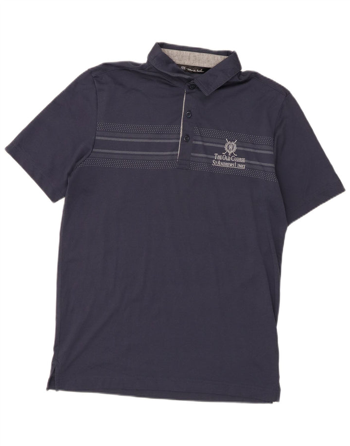 Travis Mathew Mens Graphic Polo Shirt Small Navy Blue Cotton