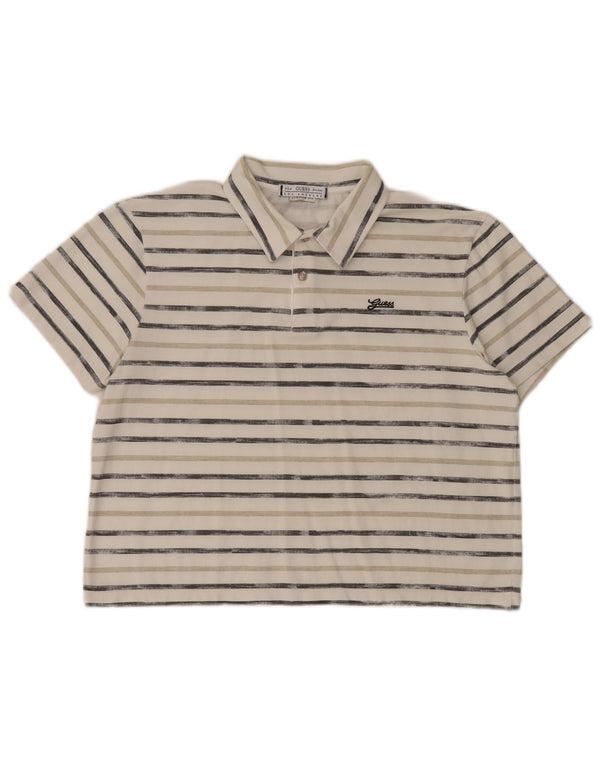 Guess Womens Regular Fit Polo Shirt UK 14 Large Off White Striped