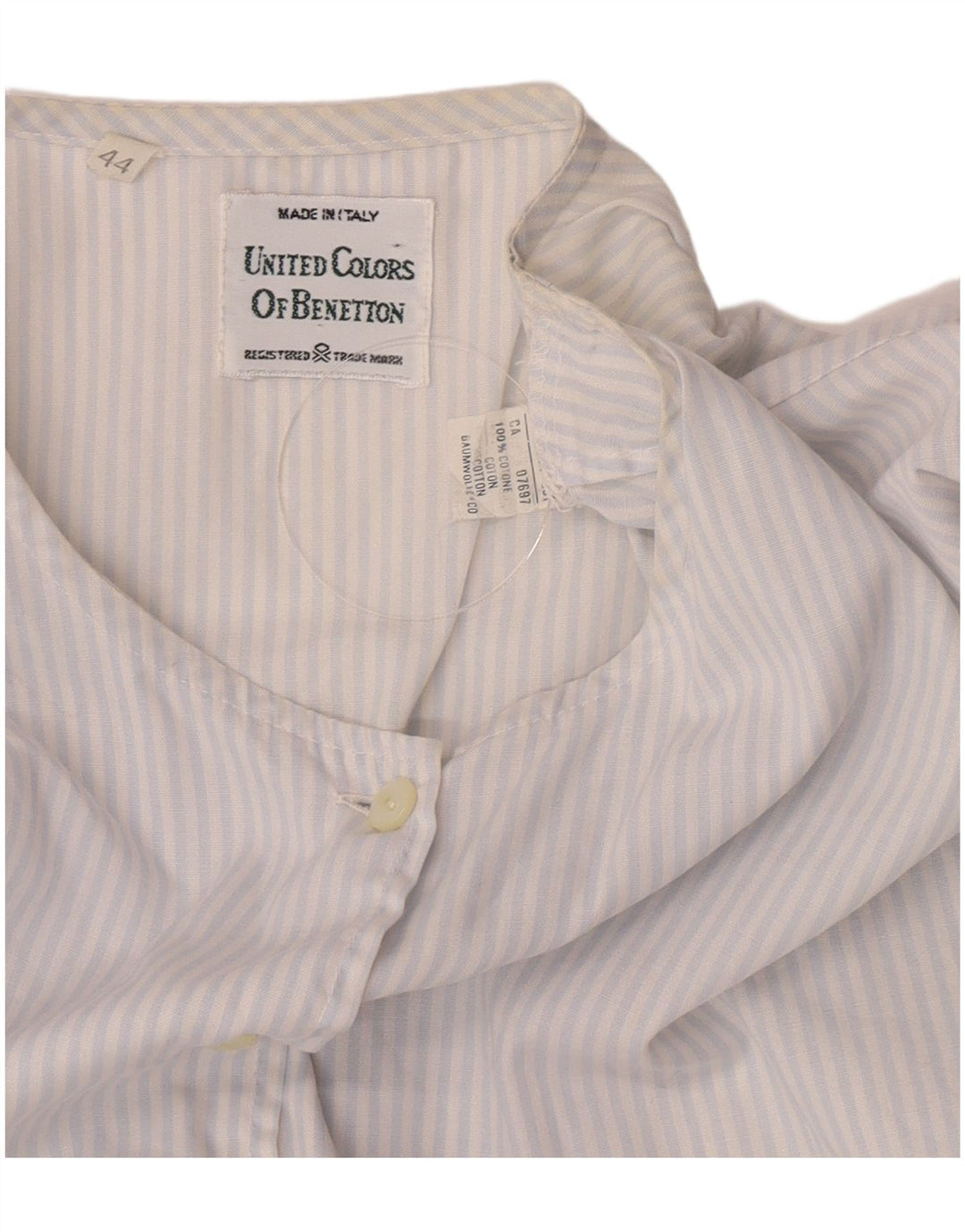 Benetton Womens Short Sleeve Shirt Blouse IT 44 Medium Blue Pinstripe