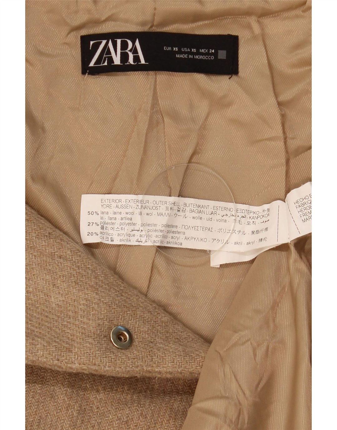 Zara Womens Hooded Bomber Jacket UK 6 XS Beige Wool