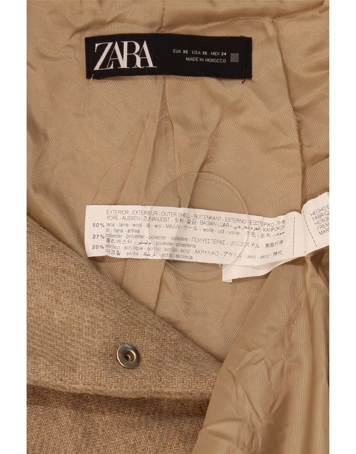 Zara Womens Hooded Bomber Jacket UK 6 XS Beige Wool