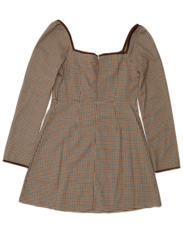 Cider Womens Off Shoulder A-Line Dress UK 12 Medium Brown Houndstooth