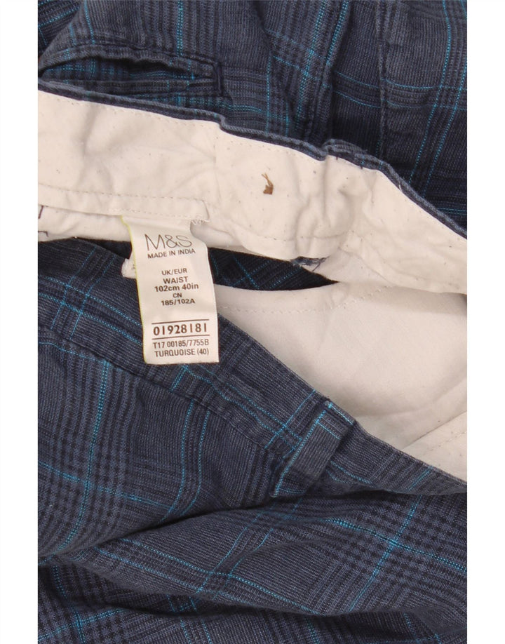 MARKS & SPENCER Mens Chino Shorts W40 XL Navy Blue Check Linen