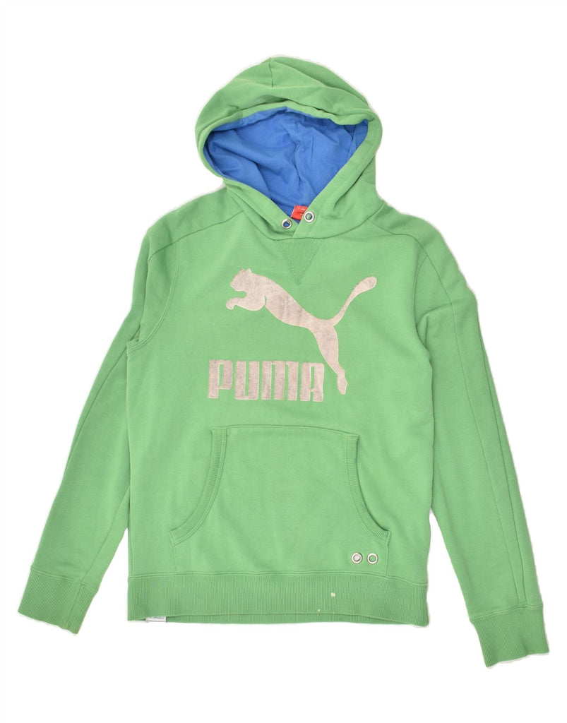 PUMA Womens Graphic Hoodie Jumper UK 10 Small Green Cotton | Vintage Puma | Thrift | Second-Hand Puma | Used Clothing | Messina Hembry 