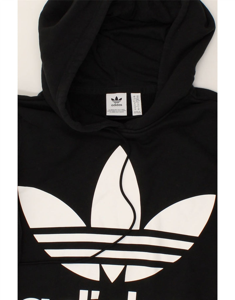 ADIDAS Womens Graphic Hoodie Jumper UK 6 XS Black Cotton | Vintage Adidas | Thrift | Second-Hand Adidas | Used Clothing | Messina Hembry 