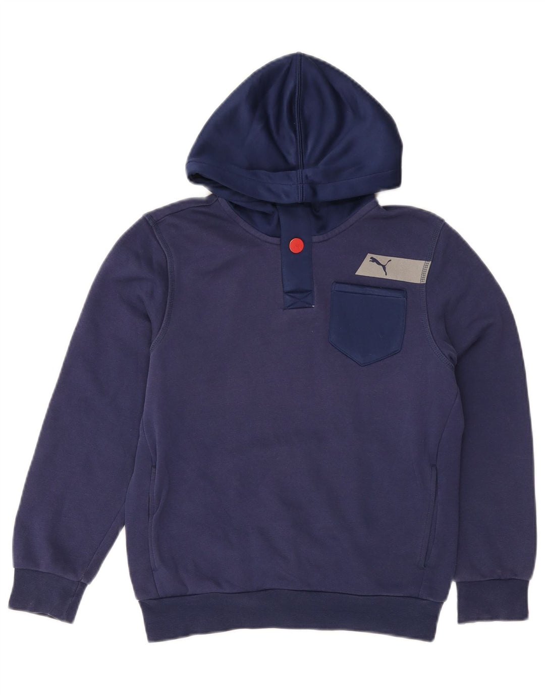 PUMA Boys Button Neck Hoodie Jumper 11-12 Years Navy Blue Cotton
