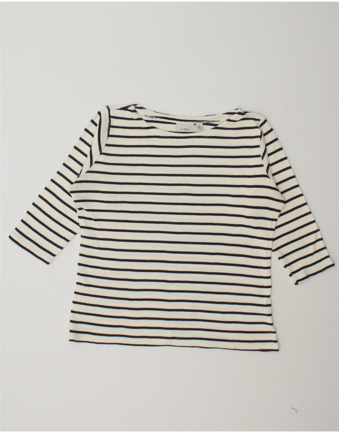 L.L.BEAN Womens Top 3/4 Sleeve UK 16 Large White Striped Vintage L.L.Bean and Second-Hand L.L.Bean from Messina Hembry 