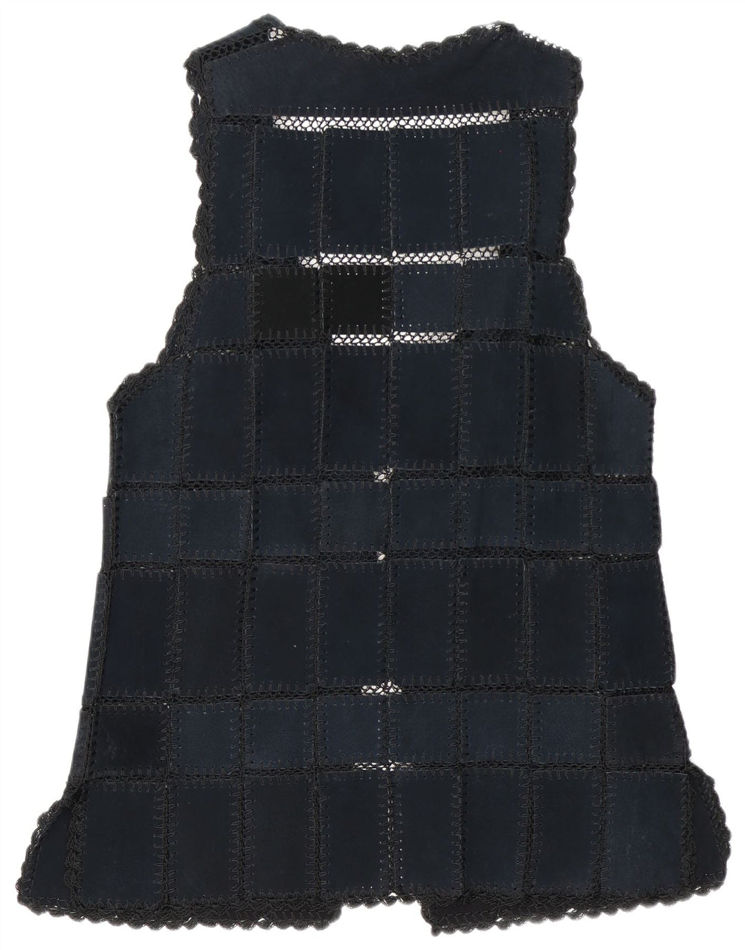 Vintage Womens Suede Gilet UK 16 Large Navy Blue Patchwork
