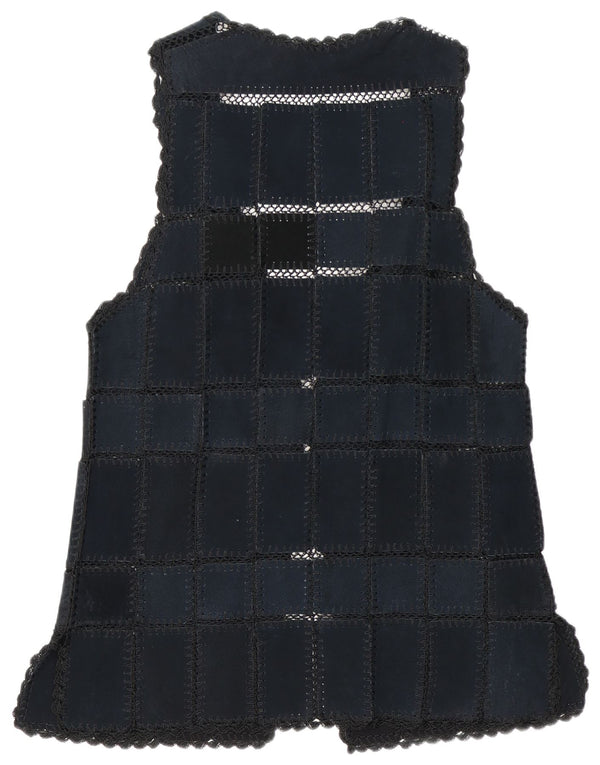 Vintage Womens Suede Gilet UK 16 Large Navy Blue Patchwork