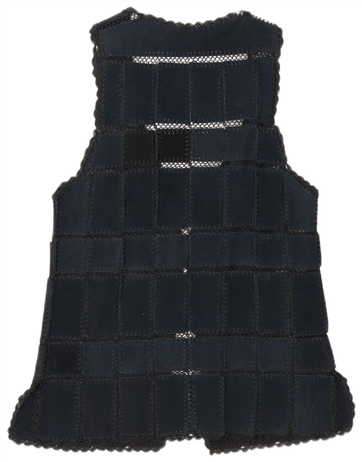 Vintage Womens Suede Gilet UK 16 Large Navy Blue Patchwork