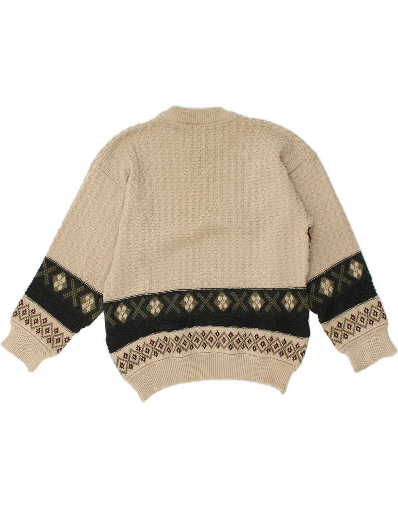 VINTAGE Mens Crew Neck Jumper Sweater Medium Beige Fair Isle Wool | Vintage Vintage | Thrift | Second-Hand Vintage | Used Clothing | Messina Hembry 