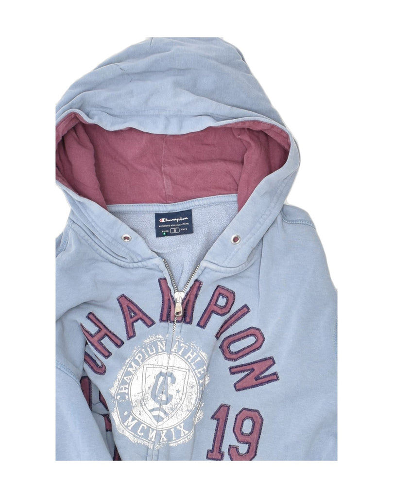 CHAMPION Mens Graphic Zip Hoodie Sweater Small Blue Cotton | Vintage Champion | Thrift | Second-Hand Champion | Used Clothing | Messina Hembry 