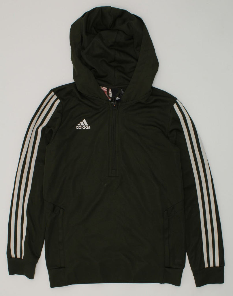 ADIDAS Boys Zip Neck Hoodie Jumper 11-12 Years Khaki Polyester | Vintage Adidas | Thrift | Second-Hand Adidas | Used Clothing | Messina Hembry 