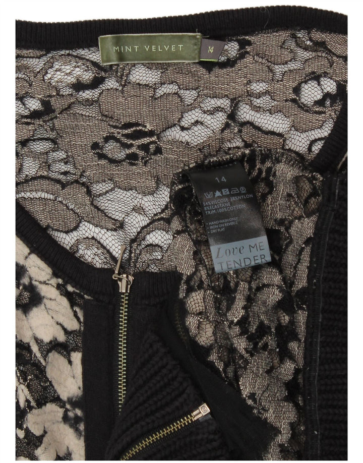 MINT VELVET Womens See Through Cardigan Top UK 14 Medium Black Viscose