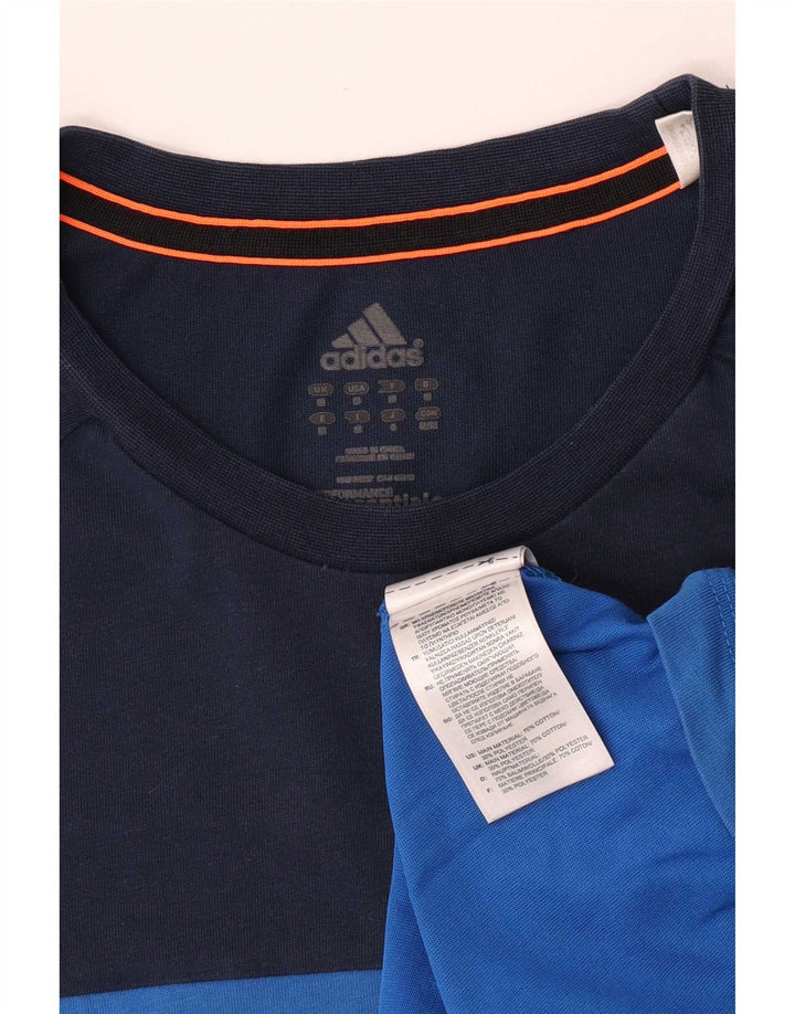 Adidas Mens Short Sleeve Regular T-Shirt Top Medium Blue Colourblock Cotton