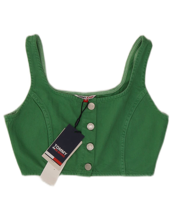 Tommy Hilfiger Womens Sleeveless Denim Crop Top UK 6 XS Green Cotton