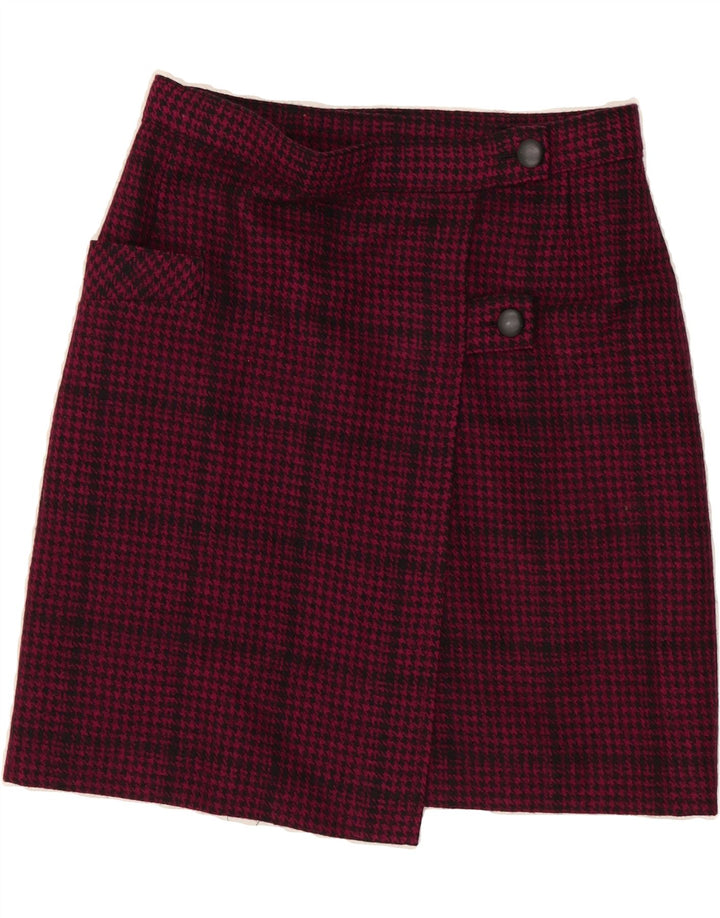 VINTAGE Womens Wrap Skirt W30 Medium Pink Houndstooth Virgin Wool