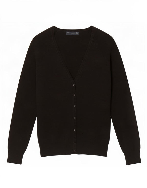 Zara Womens Cardigan Sweater UK 14 Large Black Cotton