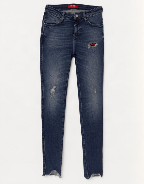 Guess Womens Distressed Skinny Jeans W24 L30 Blue Cotton