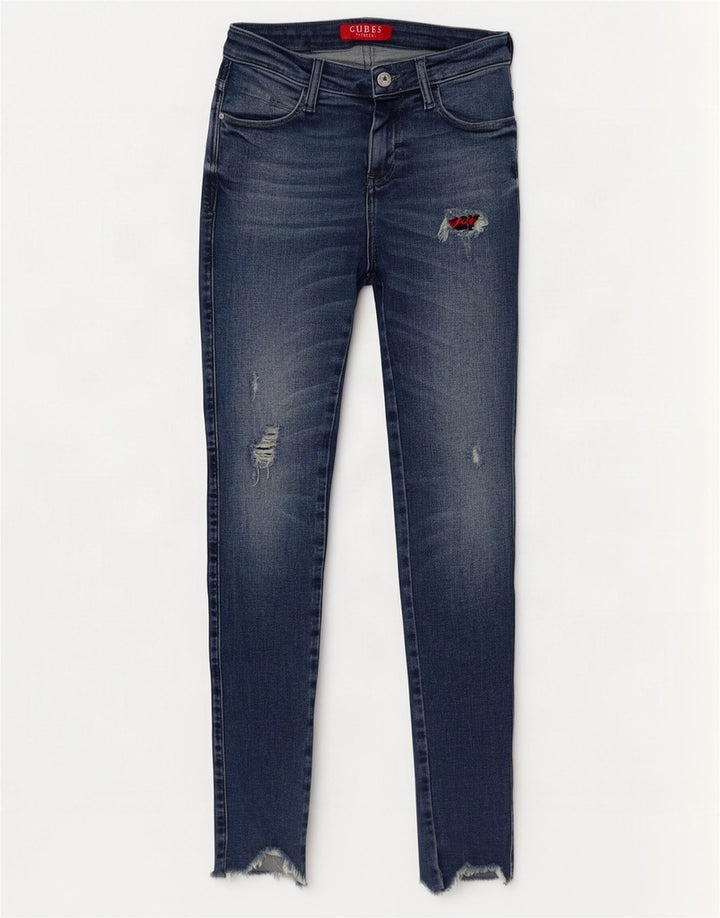 Guess Womens Distressed Skinny Jeans W24 L30 Blue Cotton