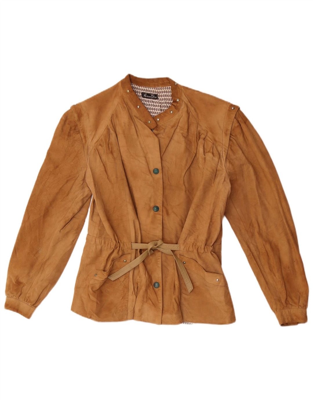 Vintage Womens Suede Bomber Jacket IT 42 Medium Beige Leather
