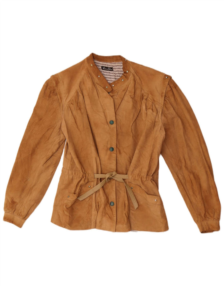 Vintage Womens Suede Bomber Jacket IT 42 Medium Beige Leather