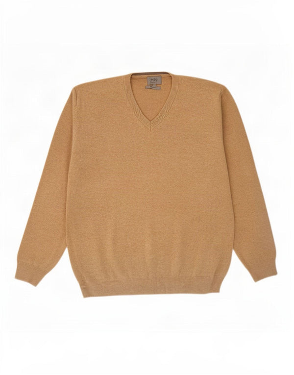 Marks & Spencer Mens V-Neck Jumper Sweater XL Beige Cotton