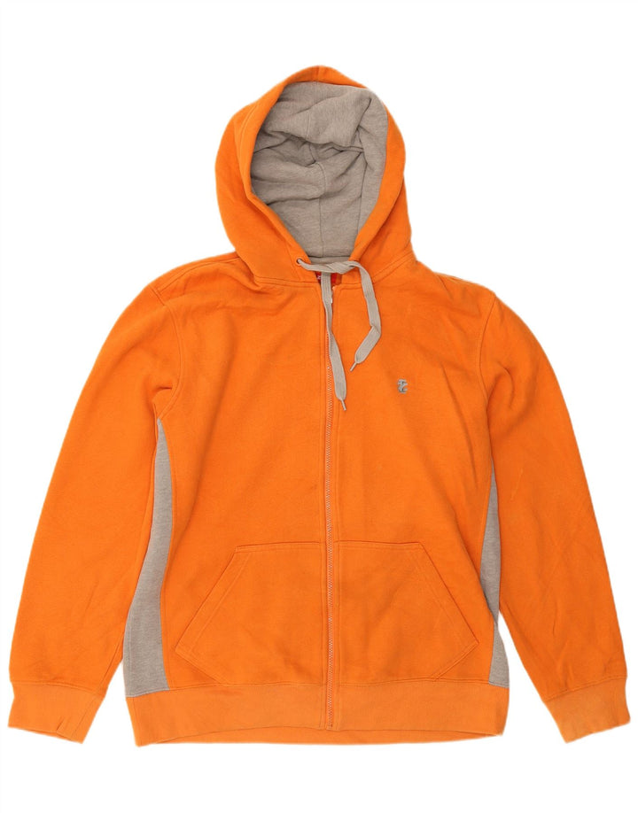 IZOD Mens Zip Hoodie Sweater Large Orange Colourblock Cotton