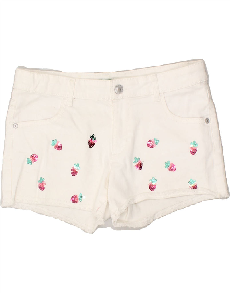 BENETTON Girls Graphic Denim Shorts 11-12 Years 2XL W29 White Cotton | Vintage Benetton | Thrift | Second-Hand Benetton | Used Clothing | Messina Hembry 