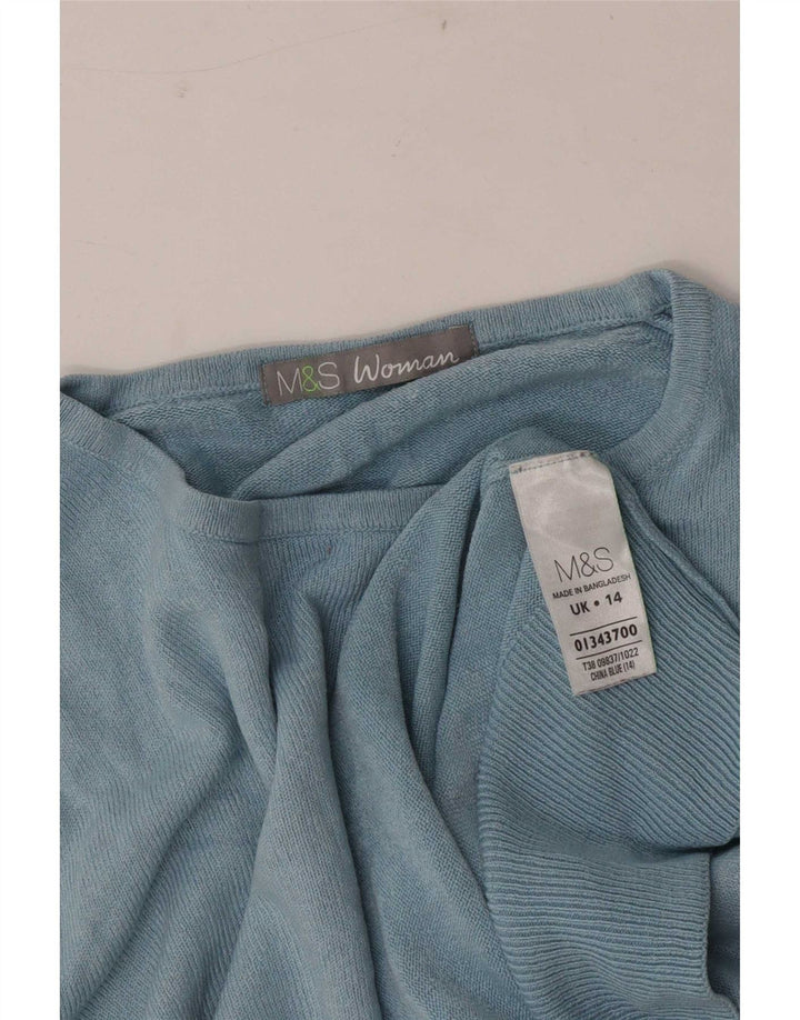 Marks & Spencer Womens Crew Neck Jumper Sweater UK 14 Large Blue Acrylic