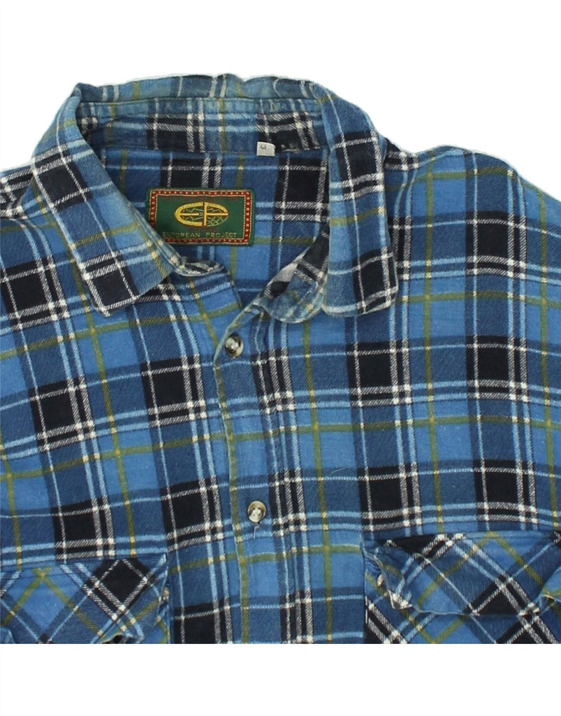 EUROPEAN PROJECT Mens Flannel Shirt Large Blue Check Cotton | Vintage European Project | Thrift | Second-Hand European Project | Used Clothing | Messina Hembry 