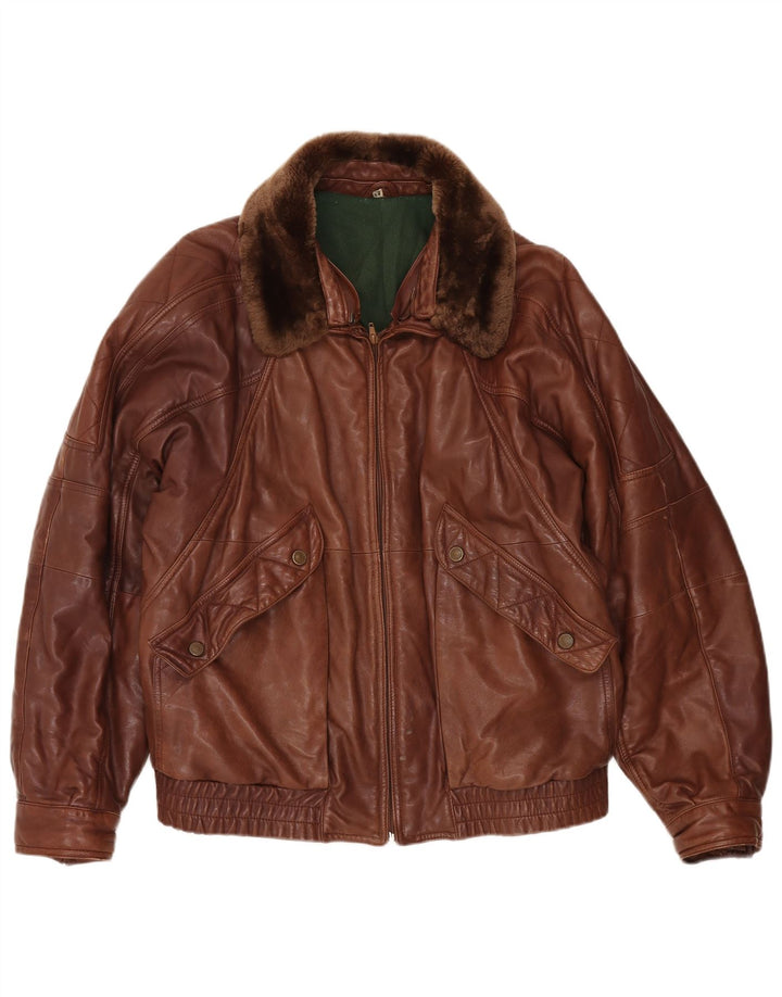 Vintage Mens Leather Jacket IT 54 2XL Brown