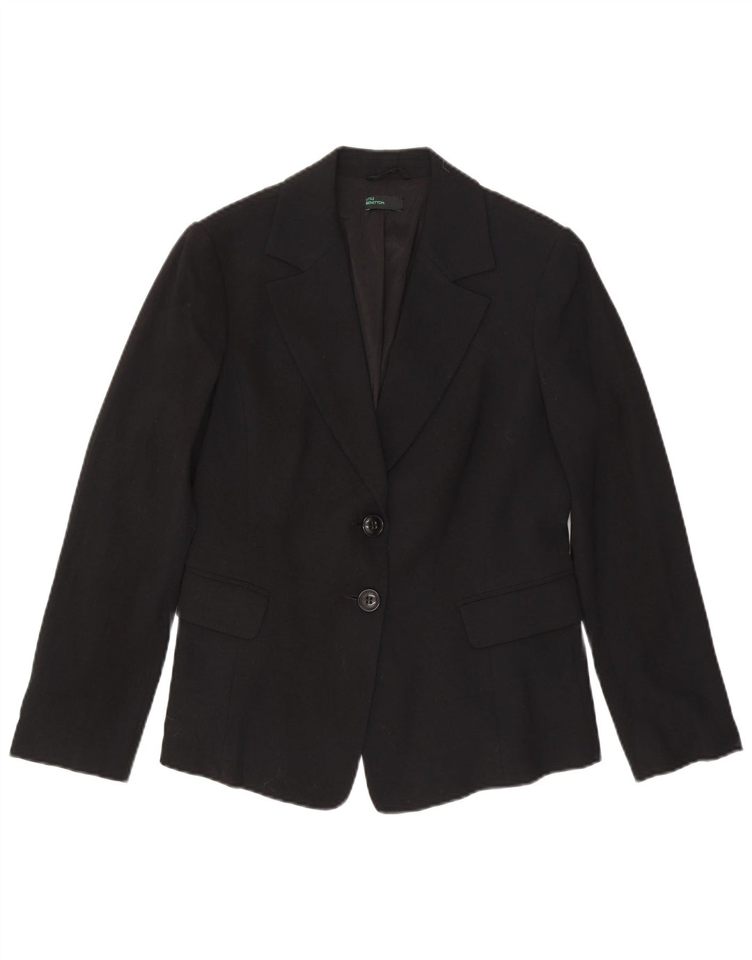 Benetton Womens 2 Button Blazer Jacket IT 46 Large Black Viscose