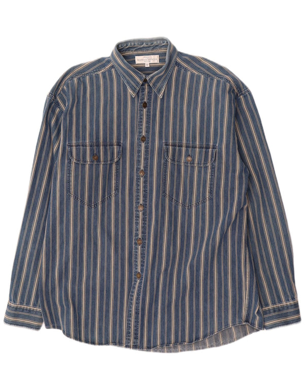 Marks & Spencer Mens Shirt Medium Blue Striped Cotton