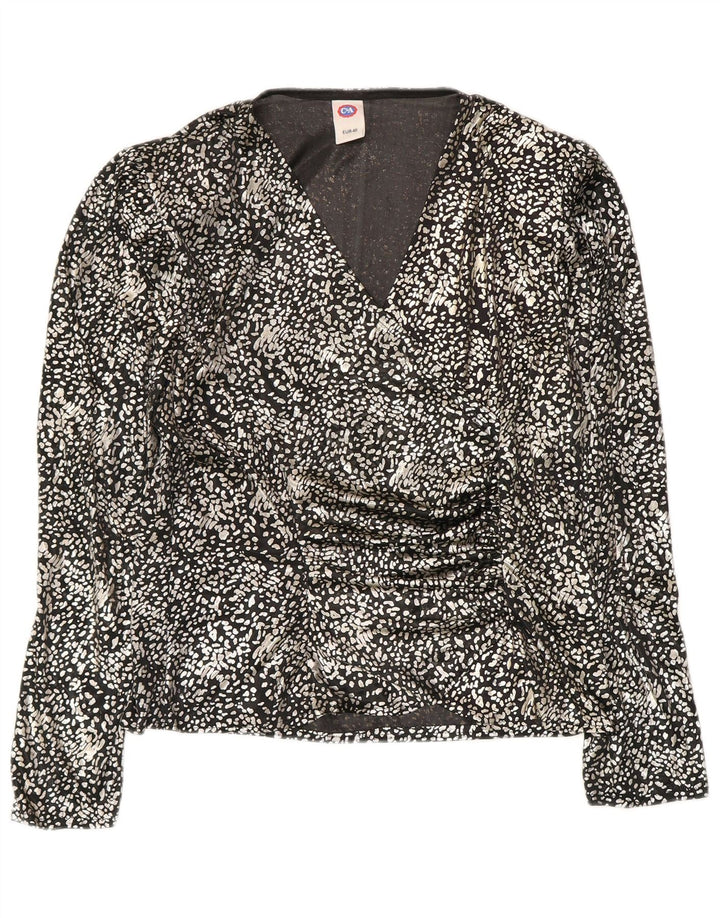 C & A Womens Long Sleeve Blouse Top EU 40 Medium Black Animal Print