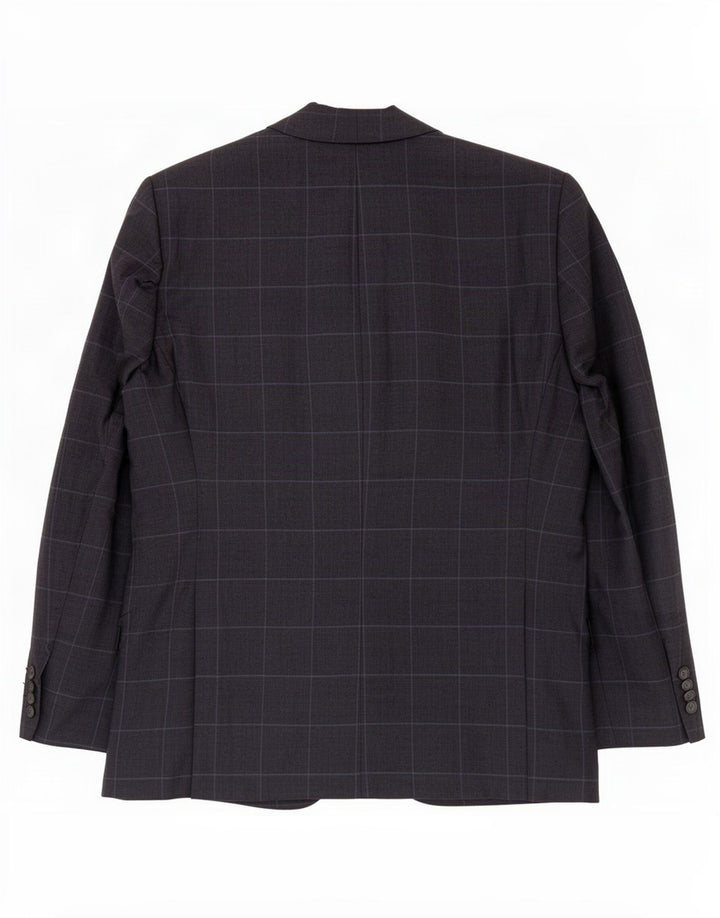 Marks & Spencer Mens 2 Button Blazer Jacket UK 44 XL Navy Blue Check Linen