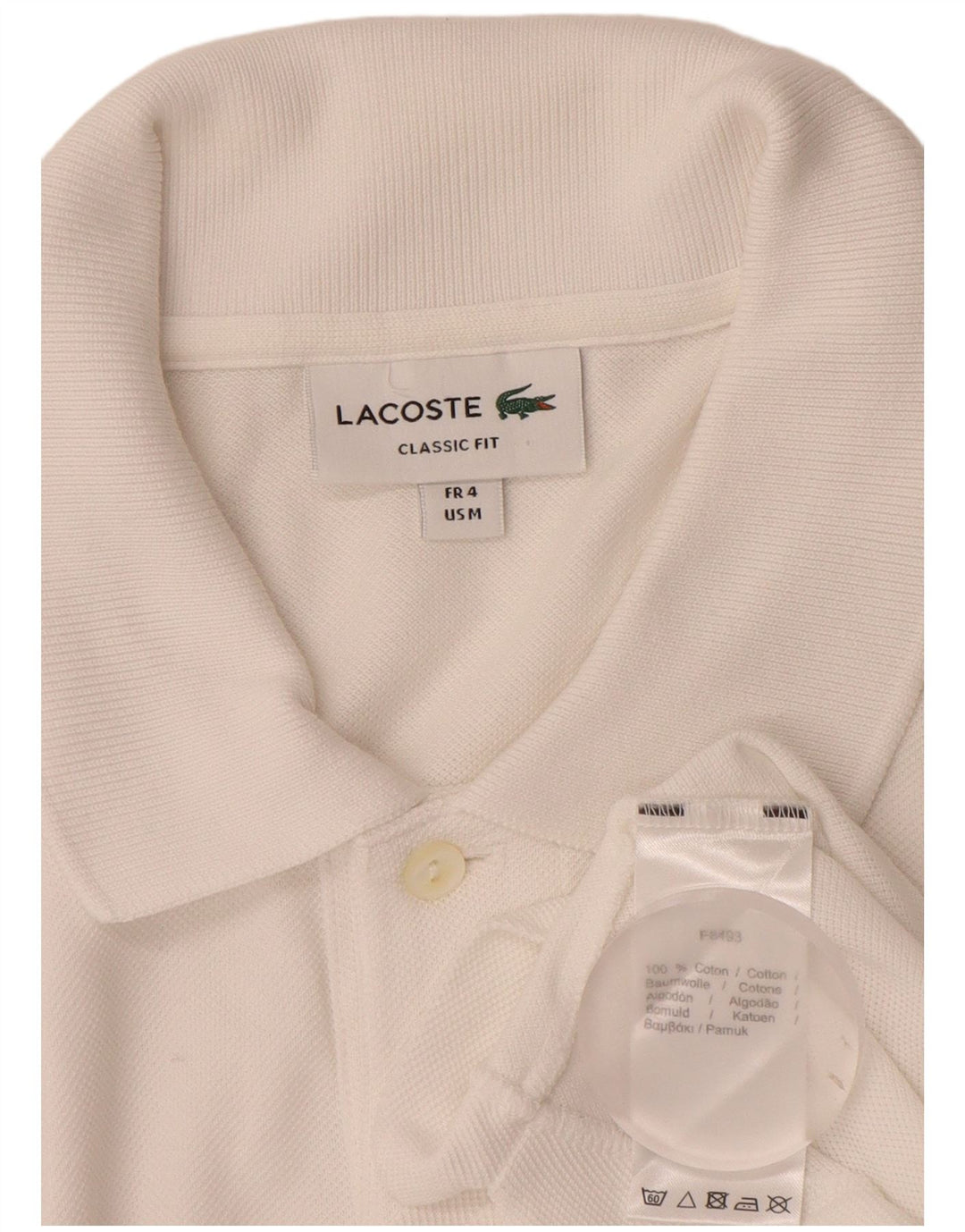 LACOSTE Mens Classic Fit Polo Shirt Size 4 Medium White Cotton