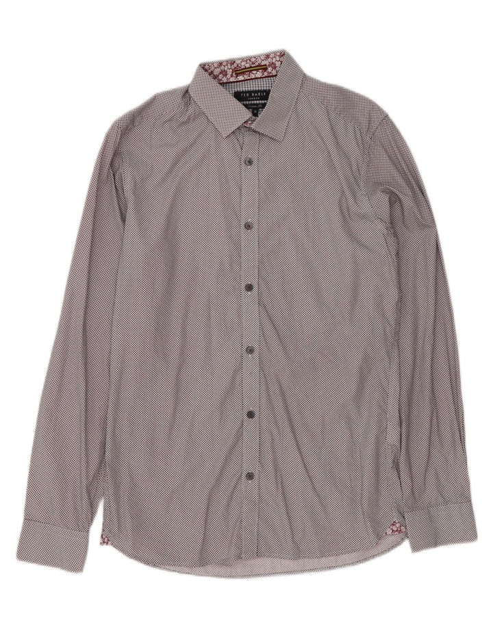 Ted Baker Mens Modern Fit Shirt Size 15 Medium Brown Spotted Cotton