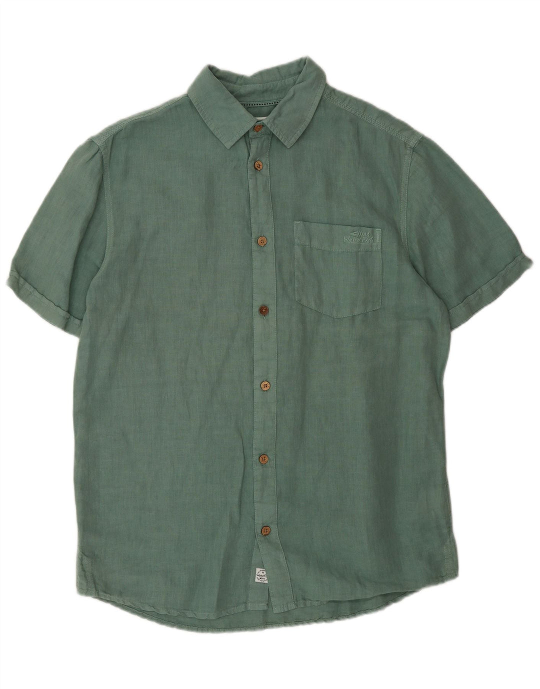 Weird Fish Mens Short Sleeve Shirt Medium Green Linen