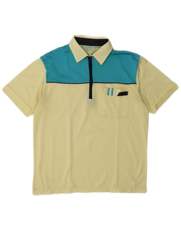 Canda Mens Polo Shirt IT 44/46 Small Yellow Colourblock