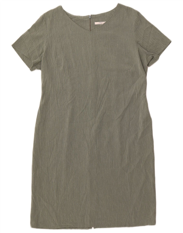 MARKS & SPENCER Womens Sheath Dress UK 18 XL Green Pinstripe Polyester