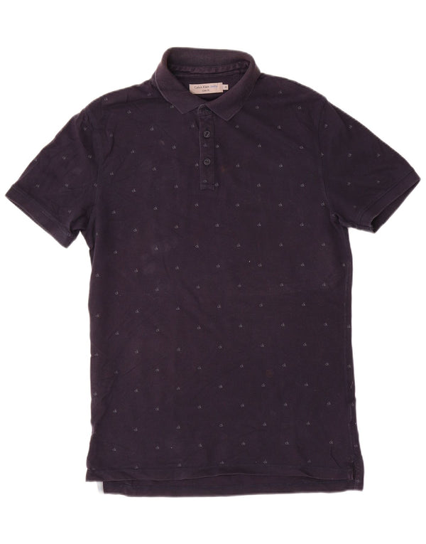CALVIN KLEIN JEANS Mens Slim Fit Polo Shirt Medium Navy Blue Spotted