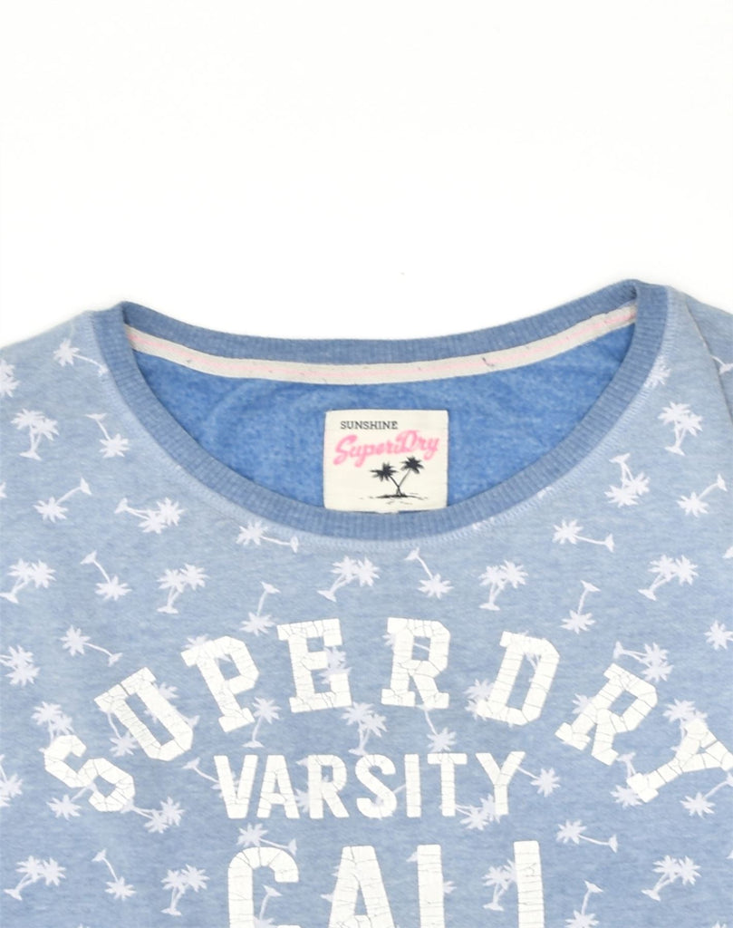 SUPERDRY Womens Graphic Crop Sweatshirt Jumper UK 12 Medium Blue Cotton | Vintage Superdry | Thrift | Second-Hand Superdry | Used Clothing | Messina Hembry 