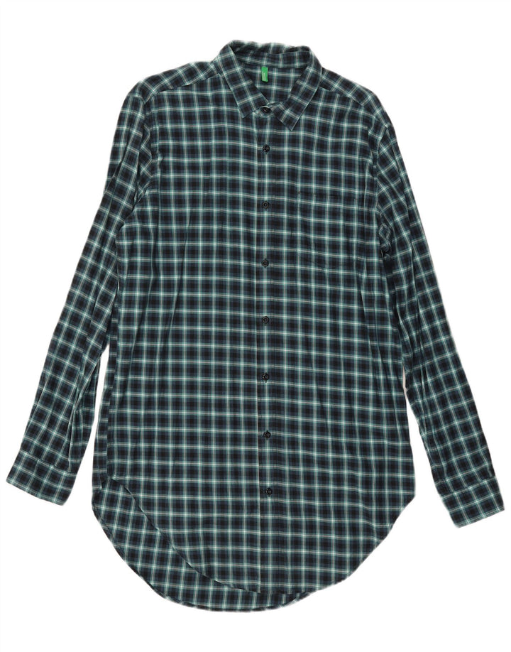 Benetton Mens Tall Flannel Shirt Large Navy Blue Gingham