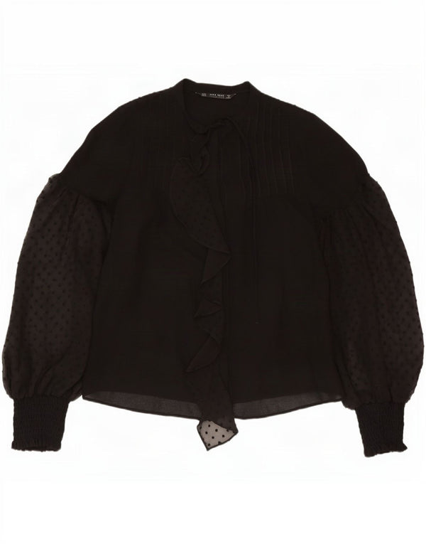 Zara Womens Front Tie Oversized Shirt Blouse UK 14 Medium Black Spotted
