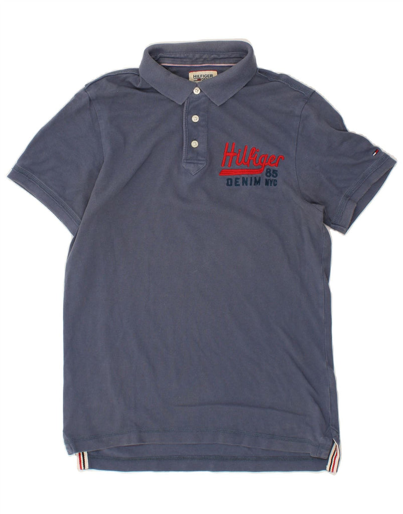 TOMMY HILFIGER Mens Graphic Polo Shirt Small Blue Cotton Vintage Tommy Hilfiger and Second-Hand Tommy Hilfiger from Messina Hembry 