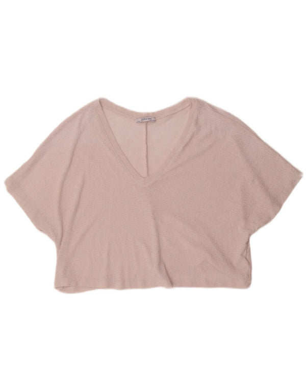 Zara Womens Crop Oversized Blouse Top UK 10 Small Pink Polyester